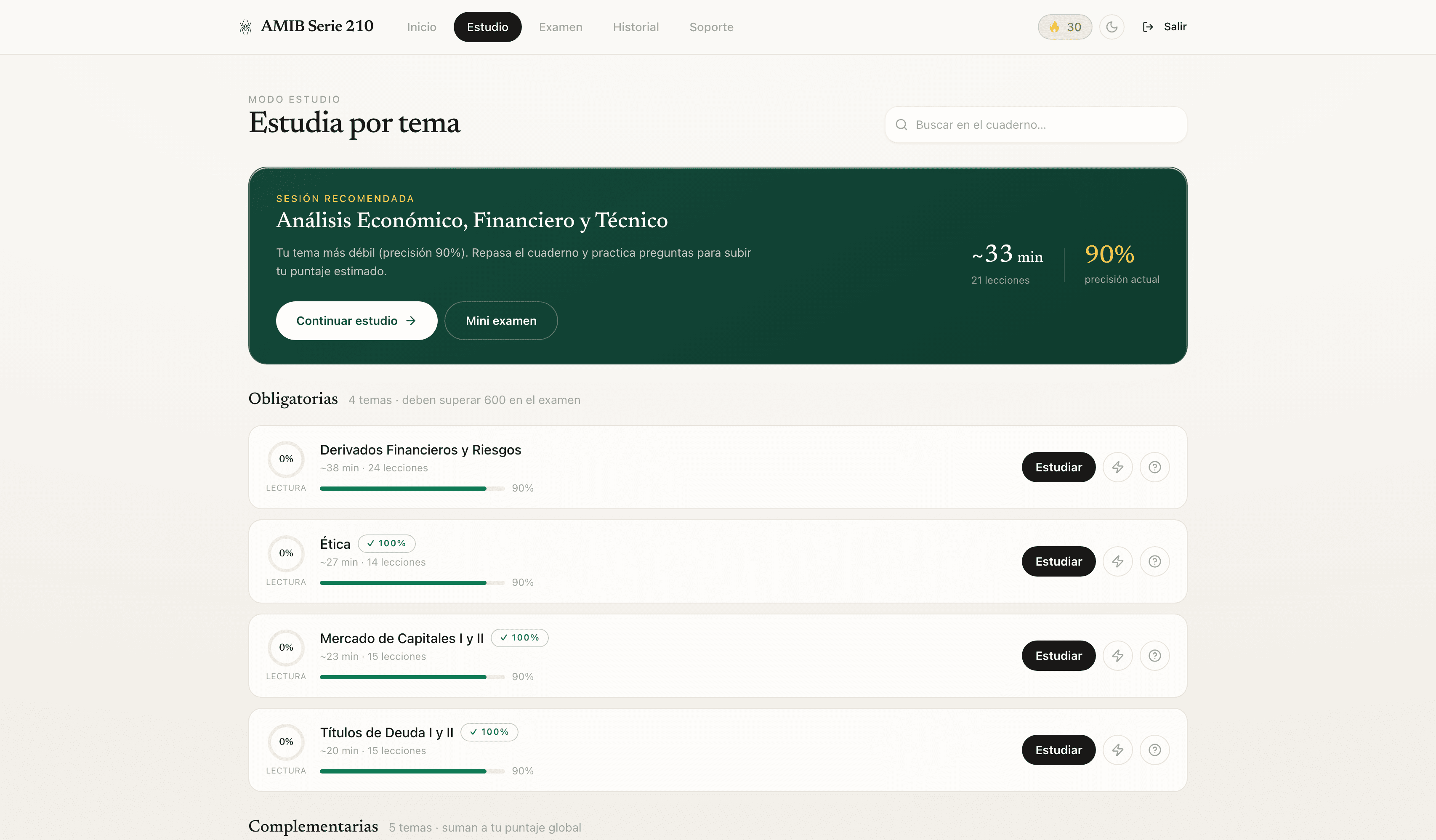 Sesión de estudio guiada por repetición espaciada